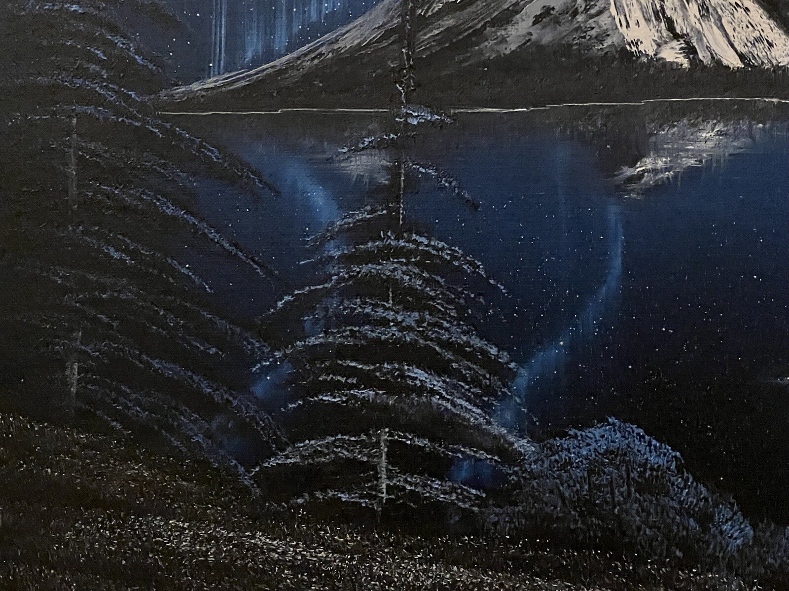 Blue Northern Lights Oil Painting On Canvas 16x20in