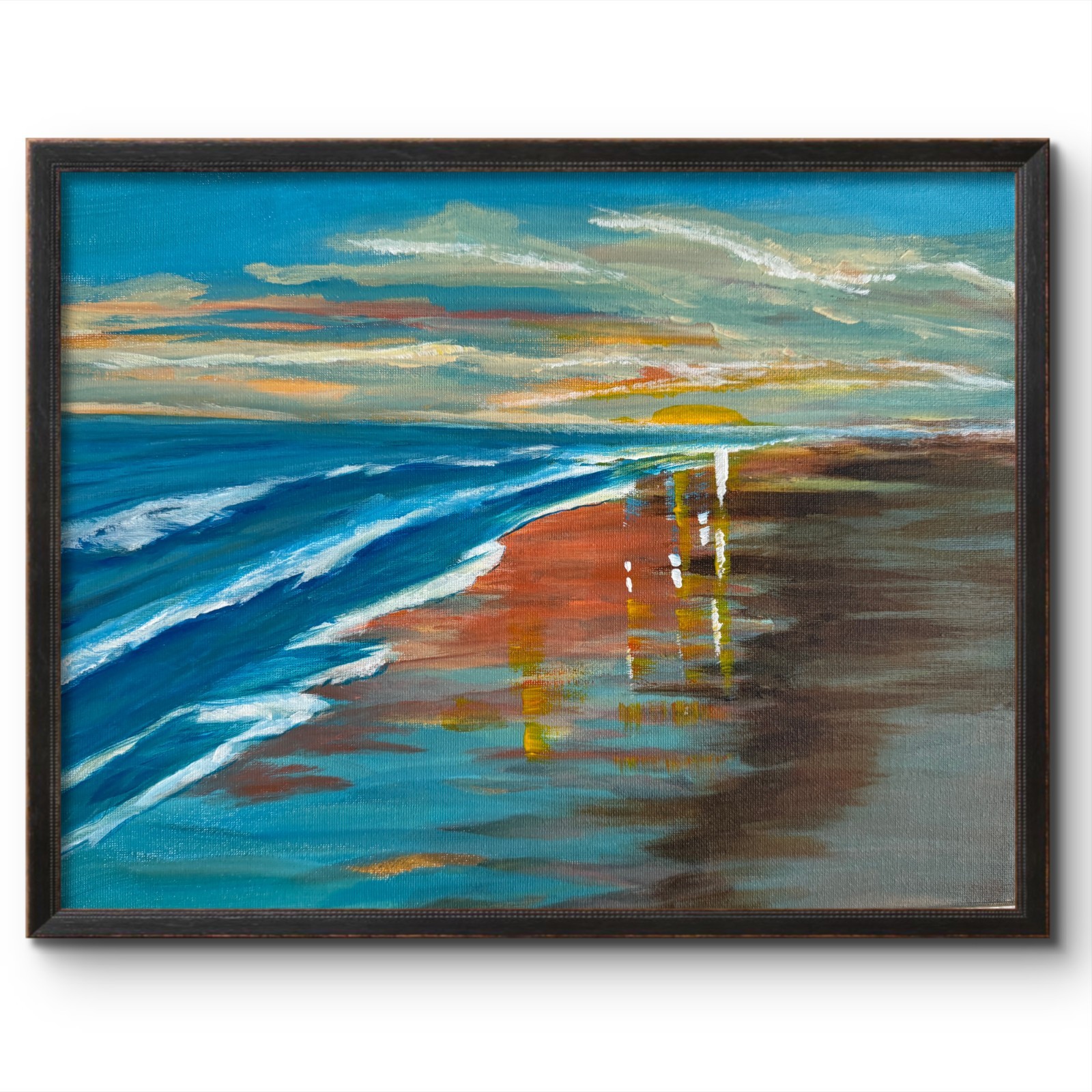 SETTING SUN OVER WAVES 11X14 EXPRESSIONISM ORIGINAL ART MODERN HOME