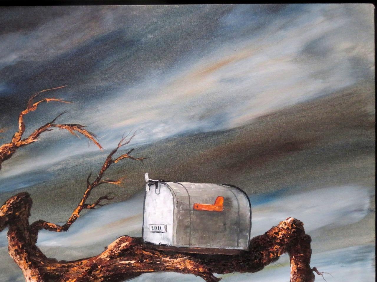 Original Hector Salas Landscape Mailbox Oil on Canvas 37.25 x 37.25 Framed