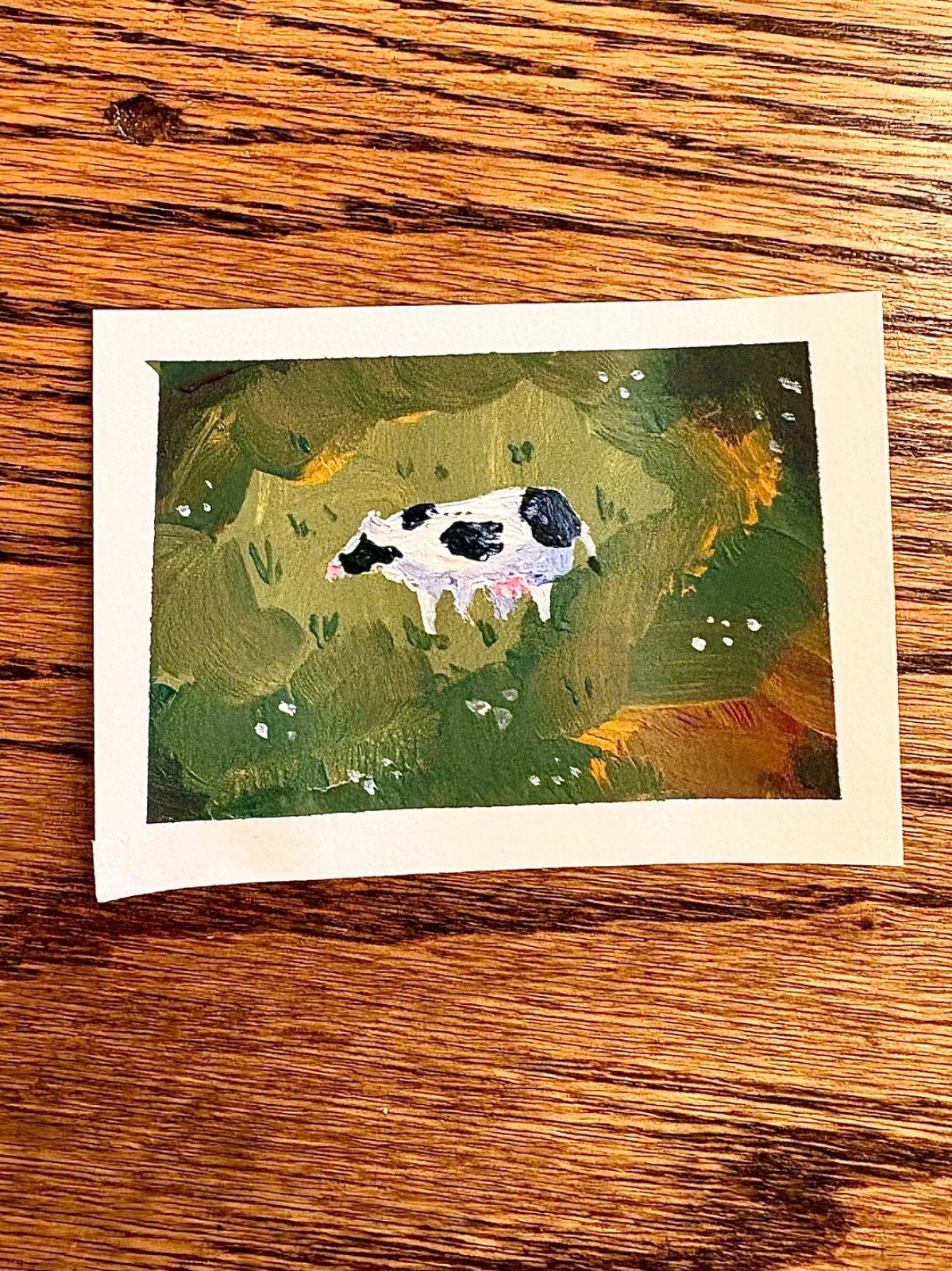 Original Cow ACEO Painting Farm Cottagecore Miniature Art ATC Acrylic OOAK