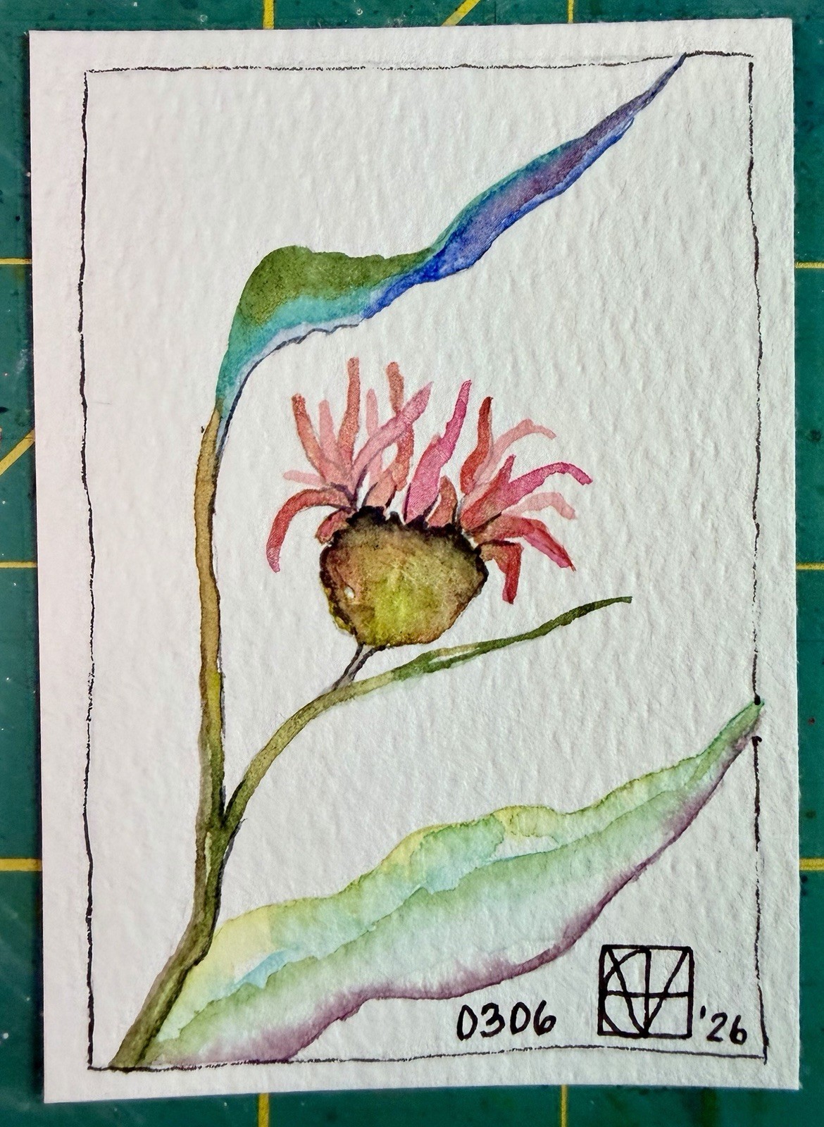 ACEO Painting by M. Hackney Flower Watercolor on Paper Signed Original 2.5×3.5″