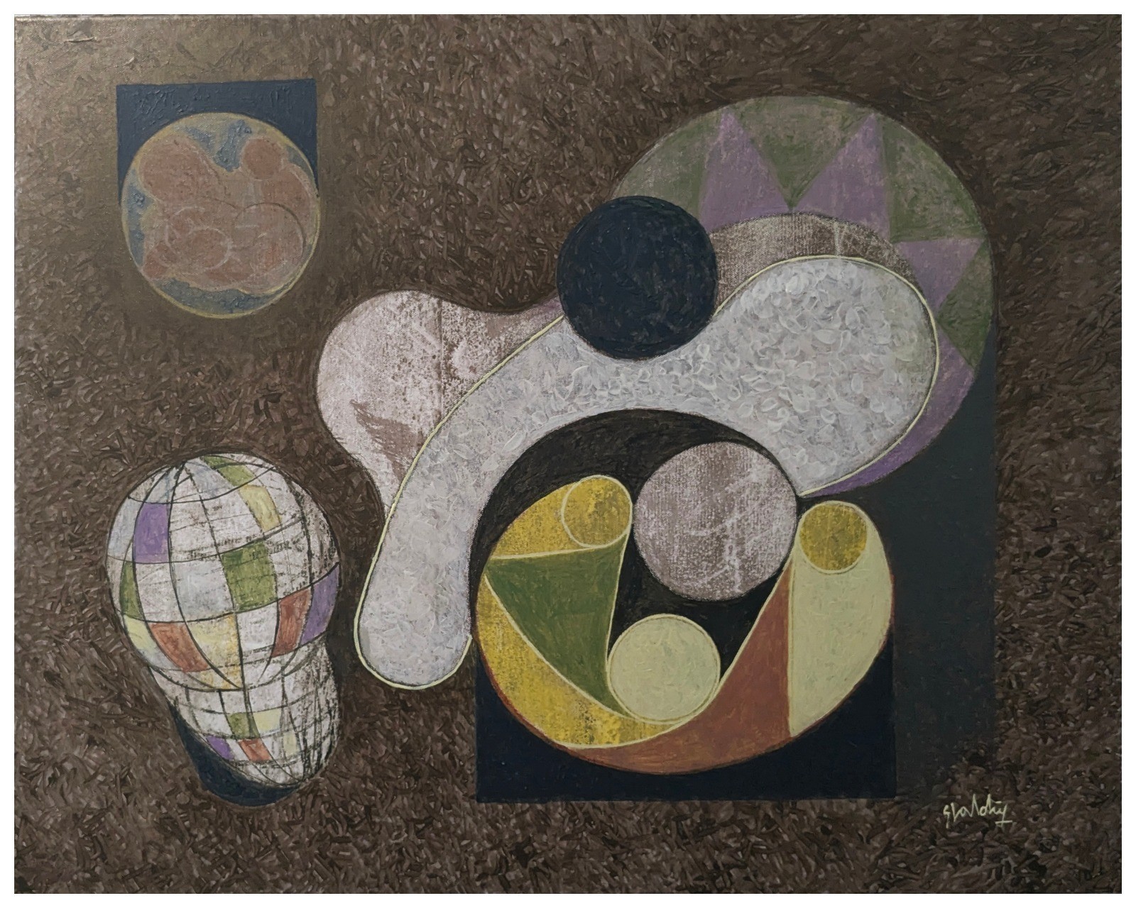 Eliseo Valdes Erustes Acrylic. CUBAN ART Sightings. System with Spheres 24×30 in