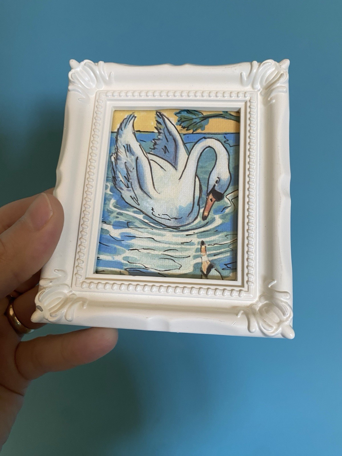PRINT Of My art Swan Cute,Painting,framed,miniature,small,mini