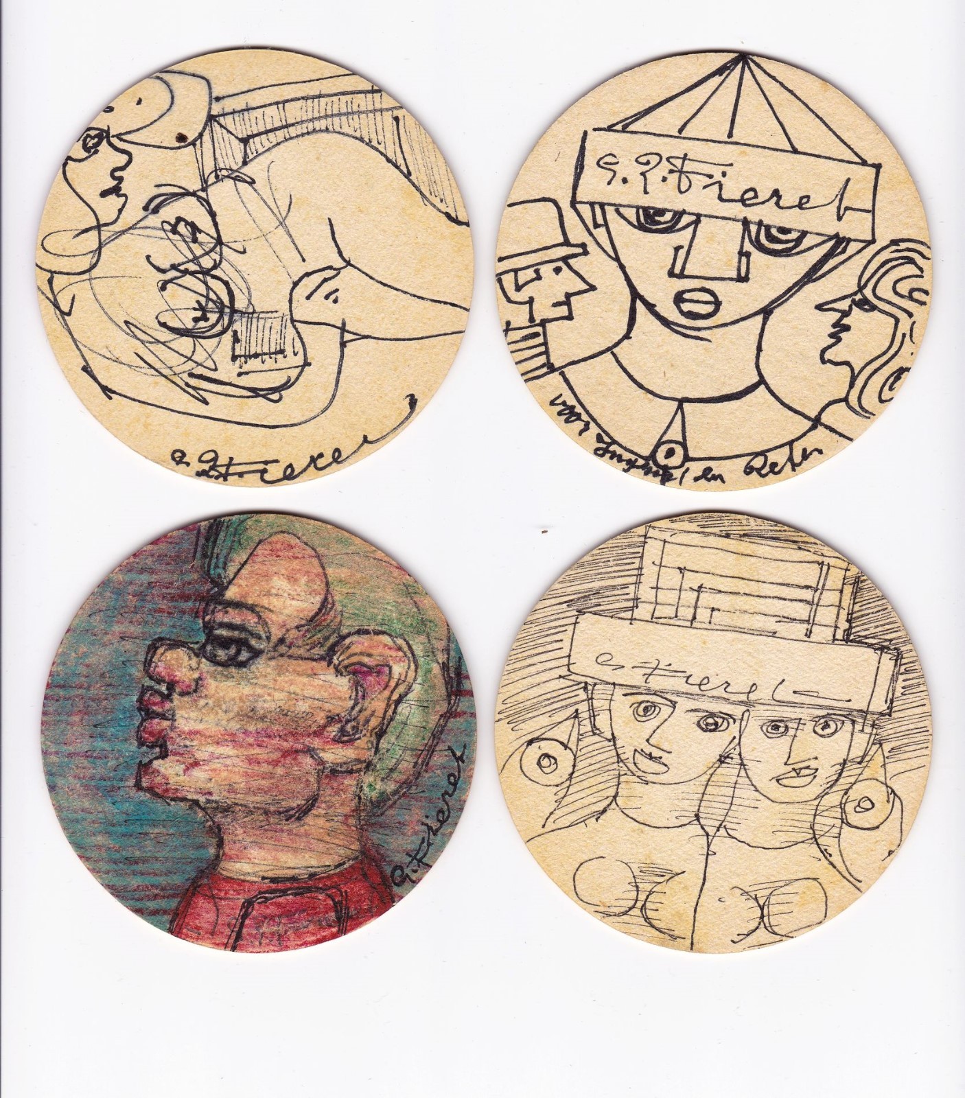 25x art work Gerard Fieret, painting & sketch on Brand beer coaster / bierviltje