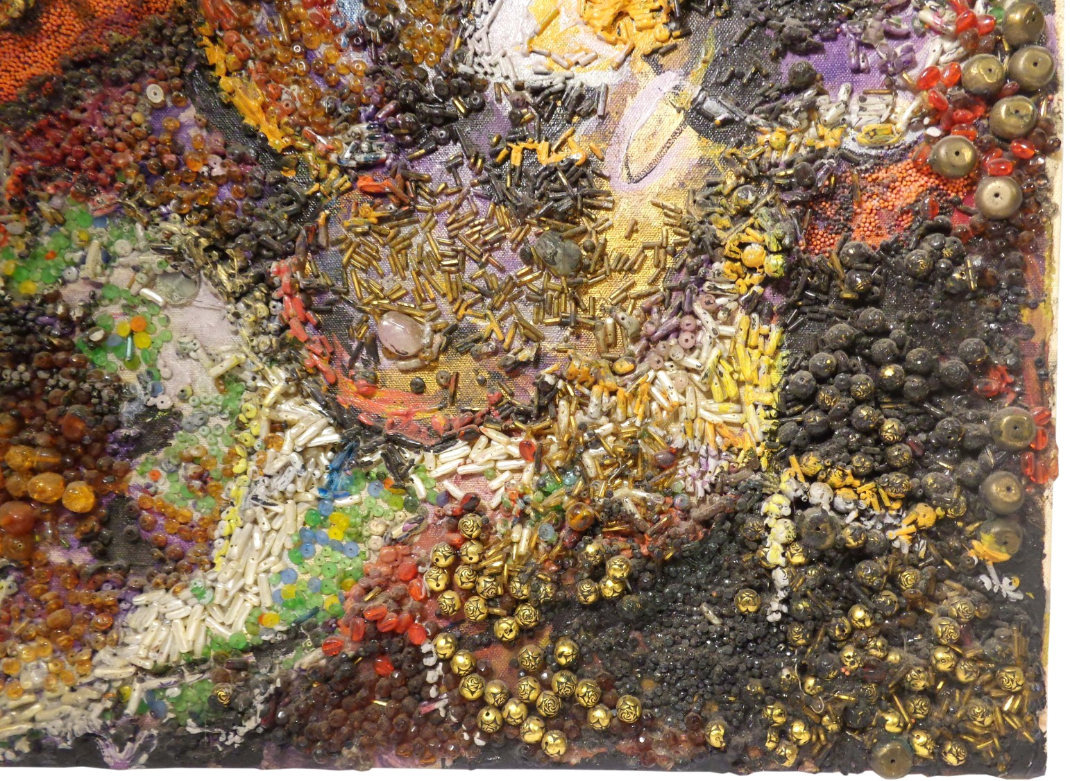 PADA, 1986 ‘DUST & SHADOW’ VINT SIGNED PAINTED/BEADED ABSTRACT COLLAGE on CANVAS