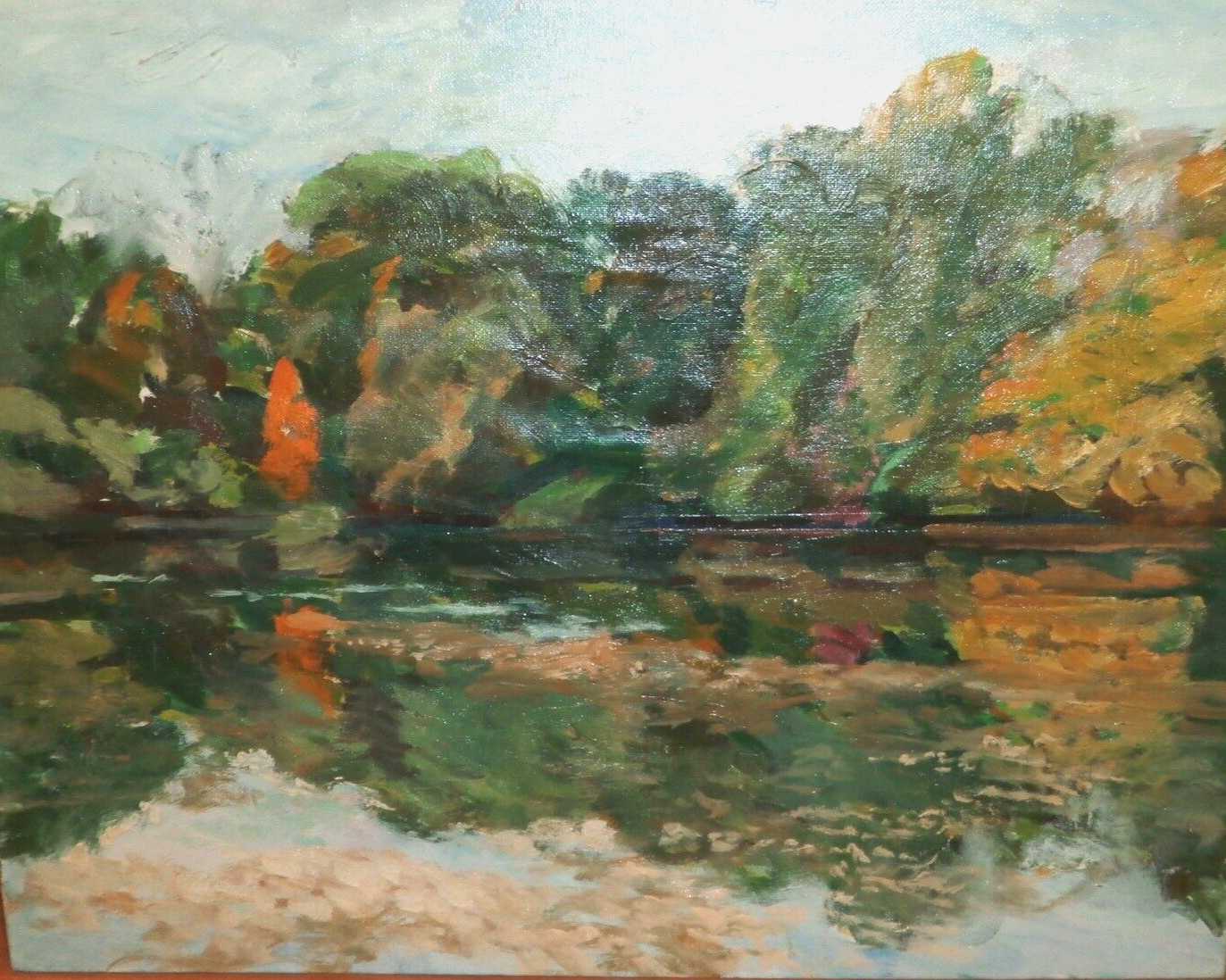 Tree and Sky Lake Reflections Impressionist Landscape O/B 1960s-I.L. Winarsky