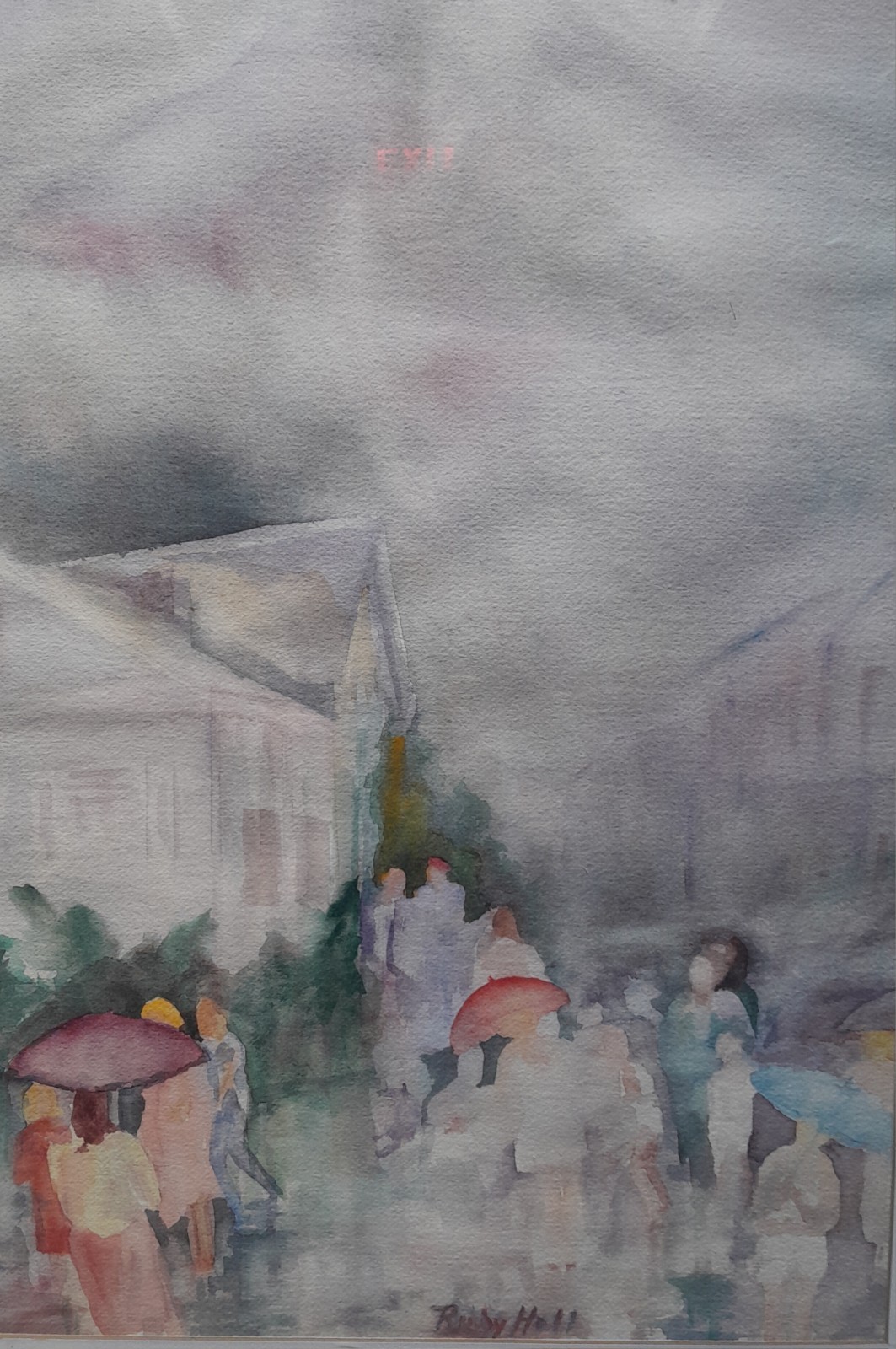 RUBY HALL FLORIDA KEY WEST ARTIST LARGE WATERCOLOR 1989 «KEY WEST SHOWERS»