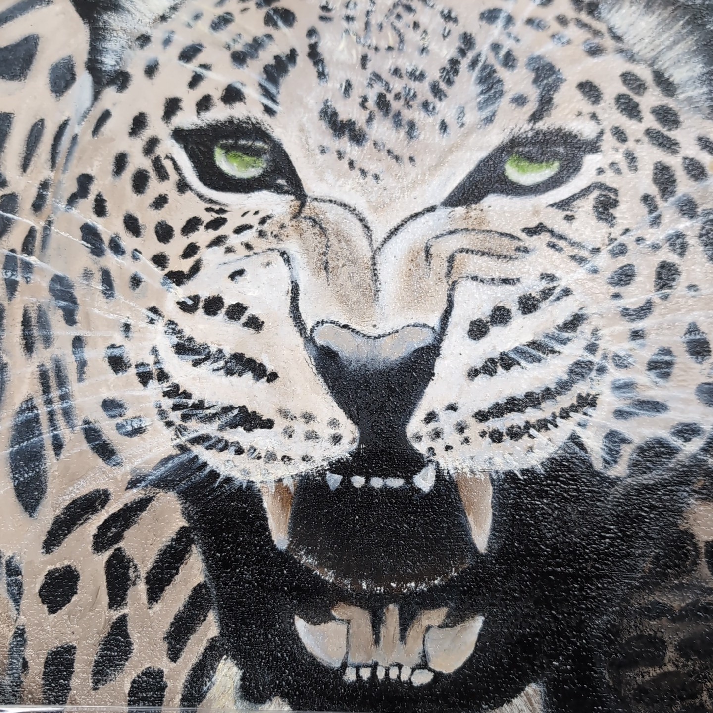 Snow Leopard Painting Original Wildlife Acrylic On Canvas 24×14.5″ Framed Art