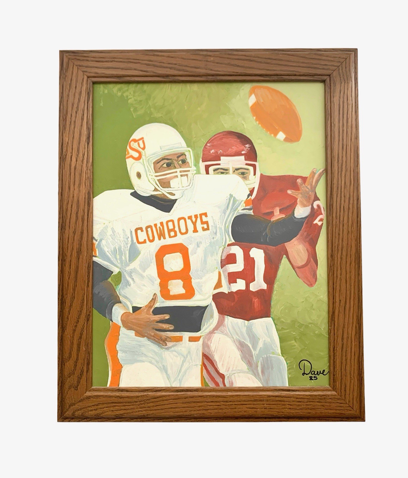 Football Painting Oklahoma Team OSU Cowboys vs OU Sooners Vintage Art Date 85