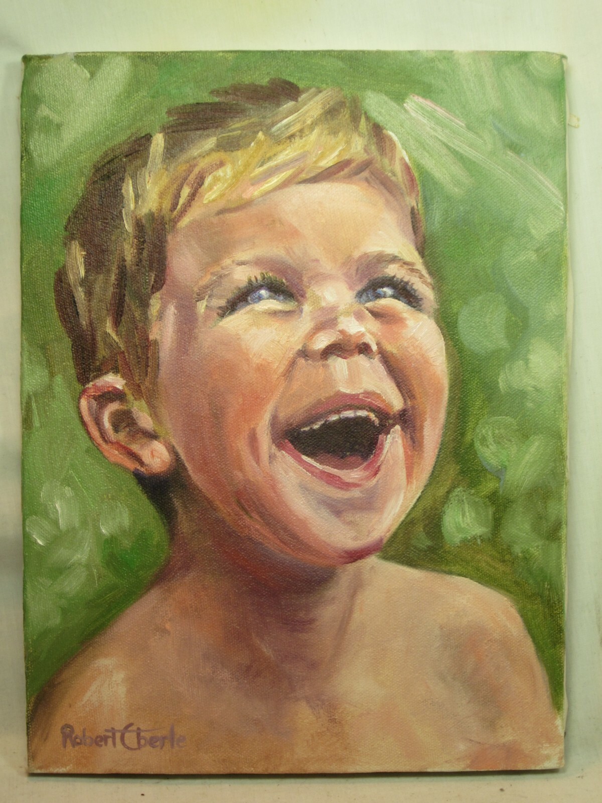 Robert Eberle hand painted famous Indiana USA artist signed child boy portrait