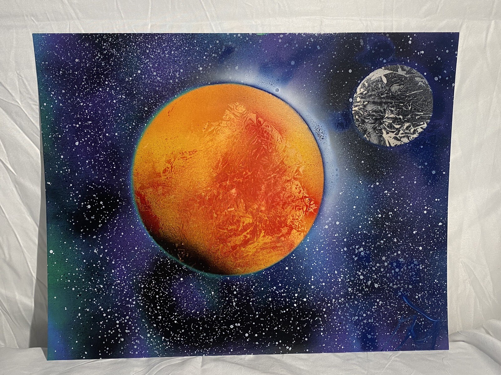 Spray paint galaxy planet art 11×14
