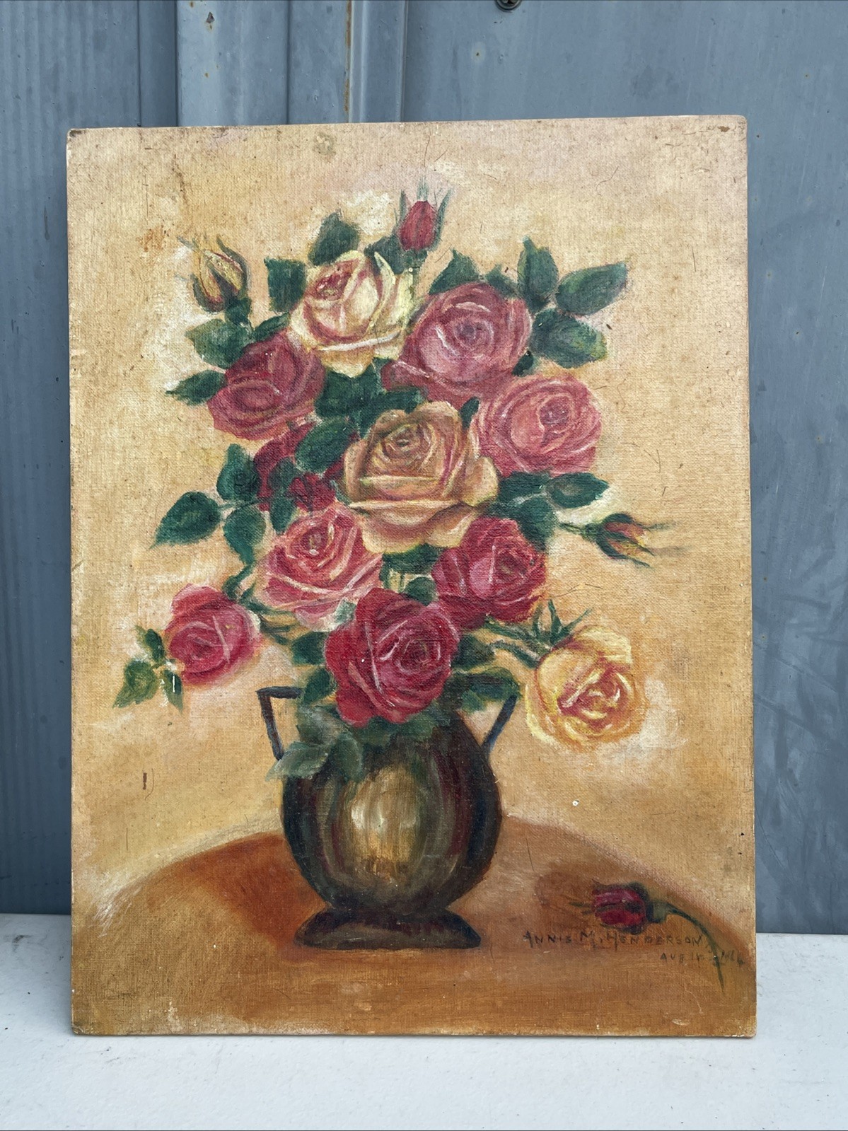 Vintage Oil On Canvas Annie M Henderson Impressionist Floral Painting Aug 1964