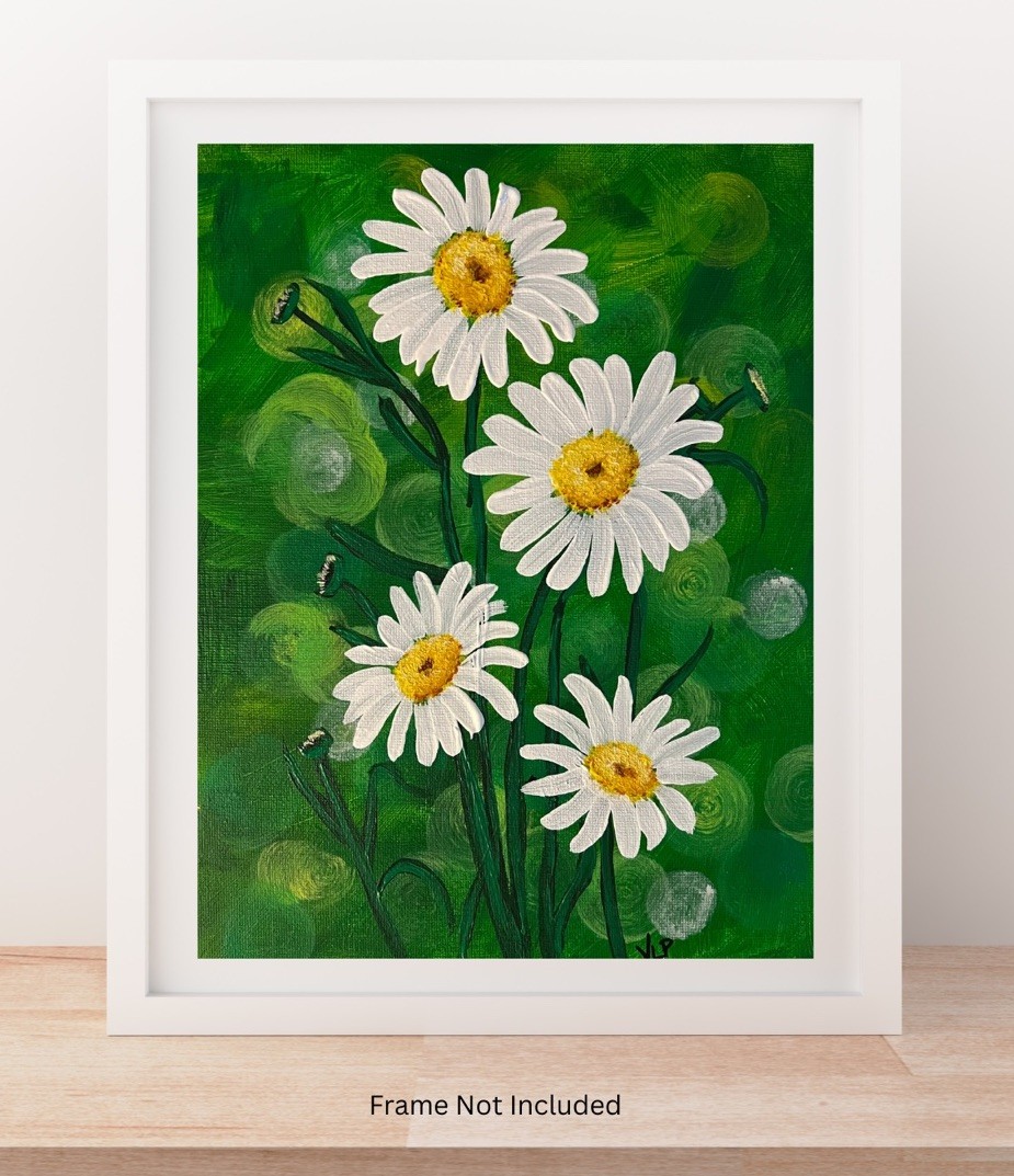 Four Daisies Floral Art VLP Original Acrylic 8×10” Canvas Panel Signed COA