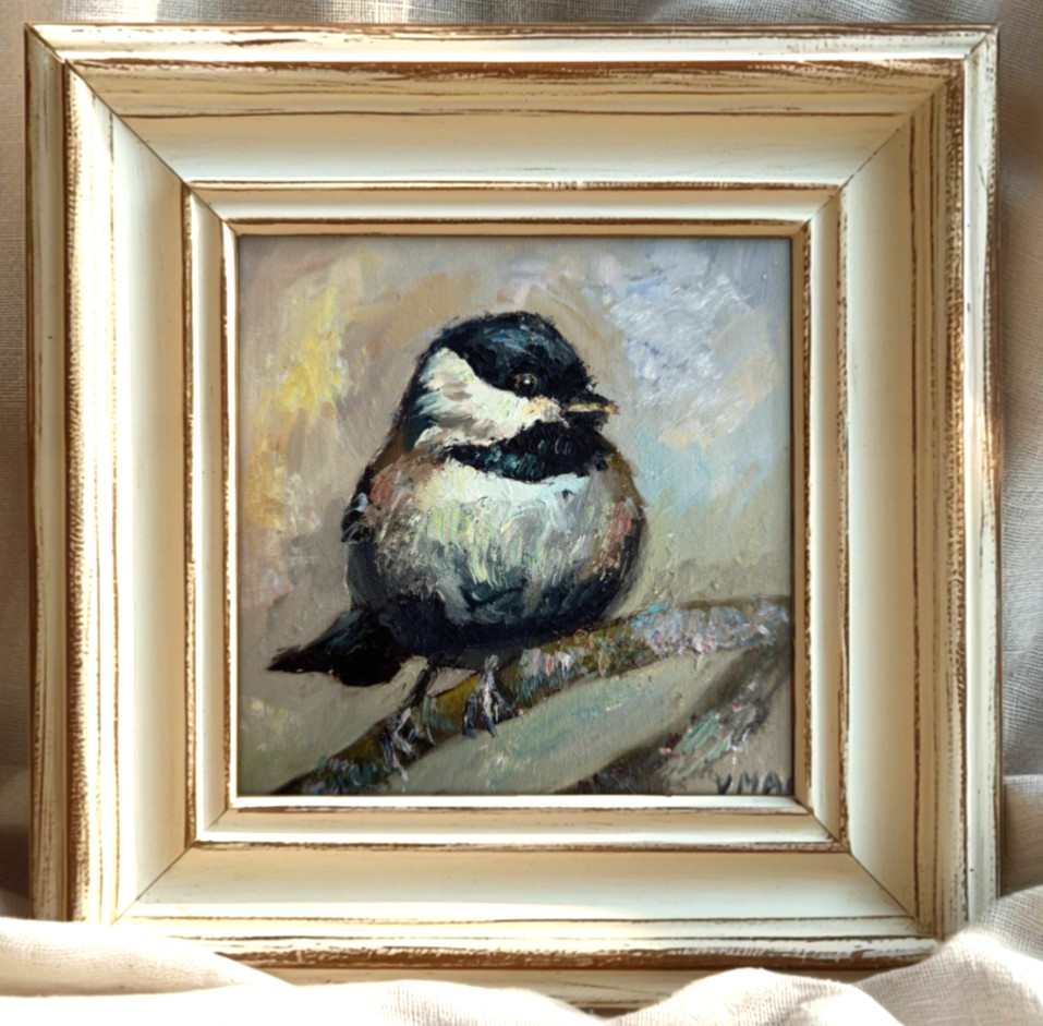 Original Oil Painting Bird Wall Art Signed Living Room Decor 8×8 textured art