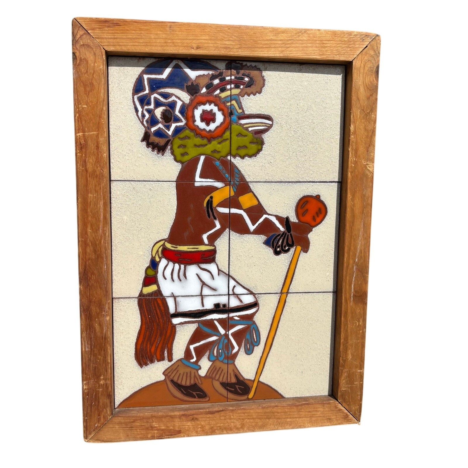 VTG Mountain Sheep Kachina Tile Art Territorial Tiles Santa Fe ‘79 Framed Signed