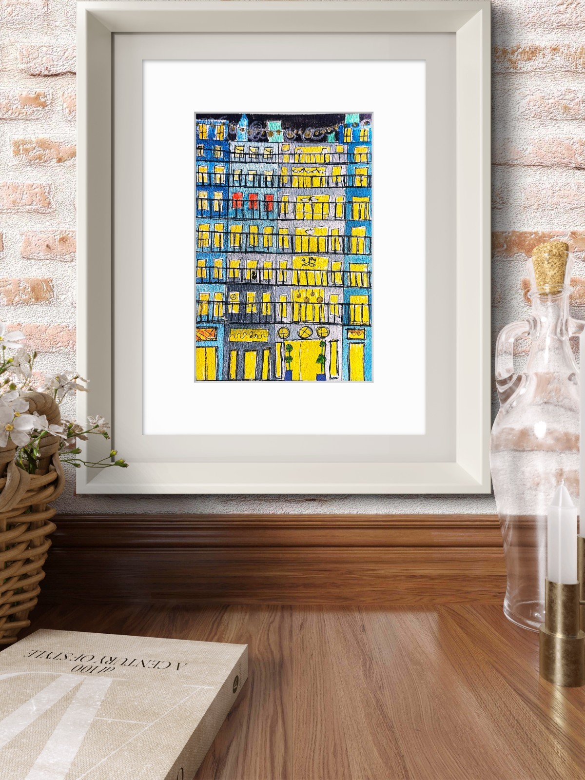 Apartment Building Nocturne Original Expressionism Watercolor Paper 5×7 Signed