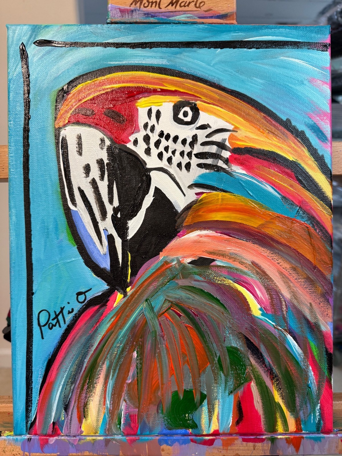 Sunset Squawk Original 14×11 Whimsical Contemporary Folk Art Parrot Painting