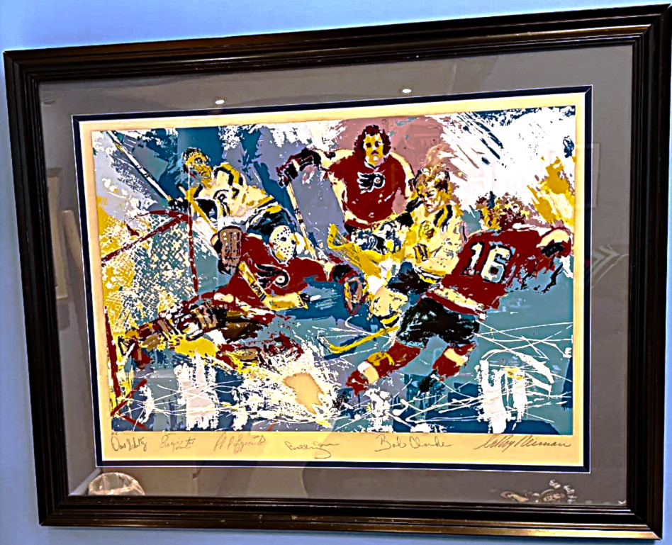 Leroy Neiman Stanley Cup 74 Flyers Bruins Signed Auto Orr Esposito Clarke Parent