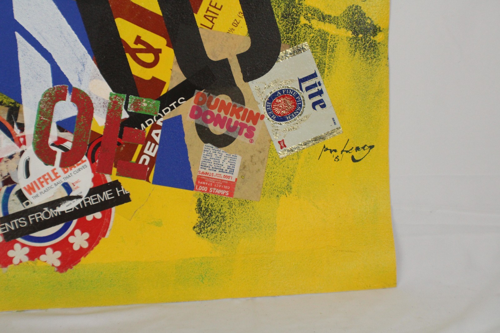Mid Century Collage Abstract Style Oil Painting On Canvas Signed Jon Henry