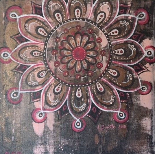 Abstract Painting MANDALA Acrylic Zen Spiritual Buddhism Meditation Circle Brown