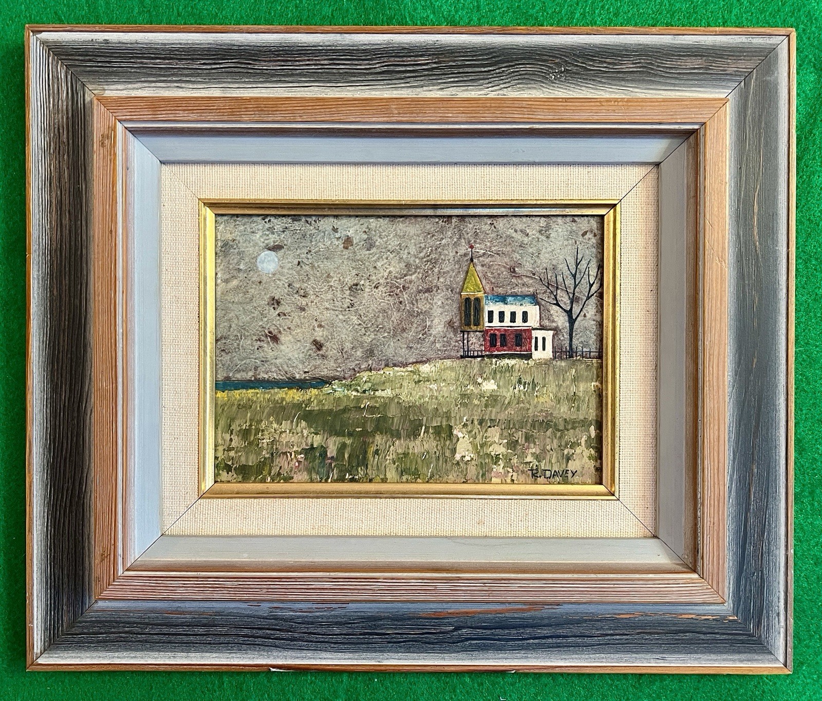 Original ROBERT DAVEY Primitive Oil Painting CARMEL California MCM Folk Art