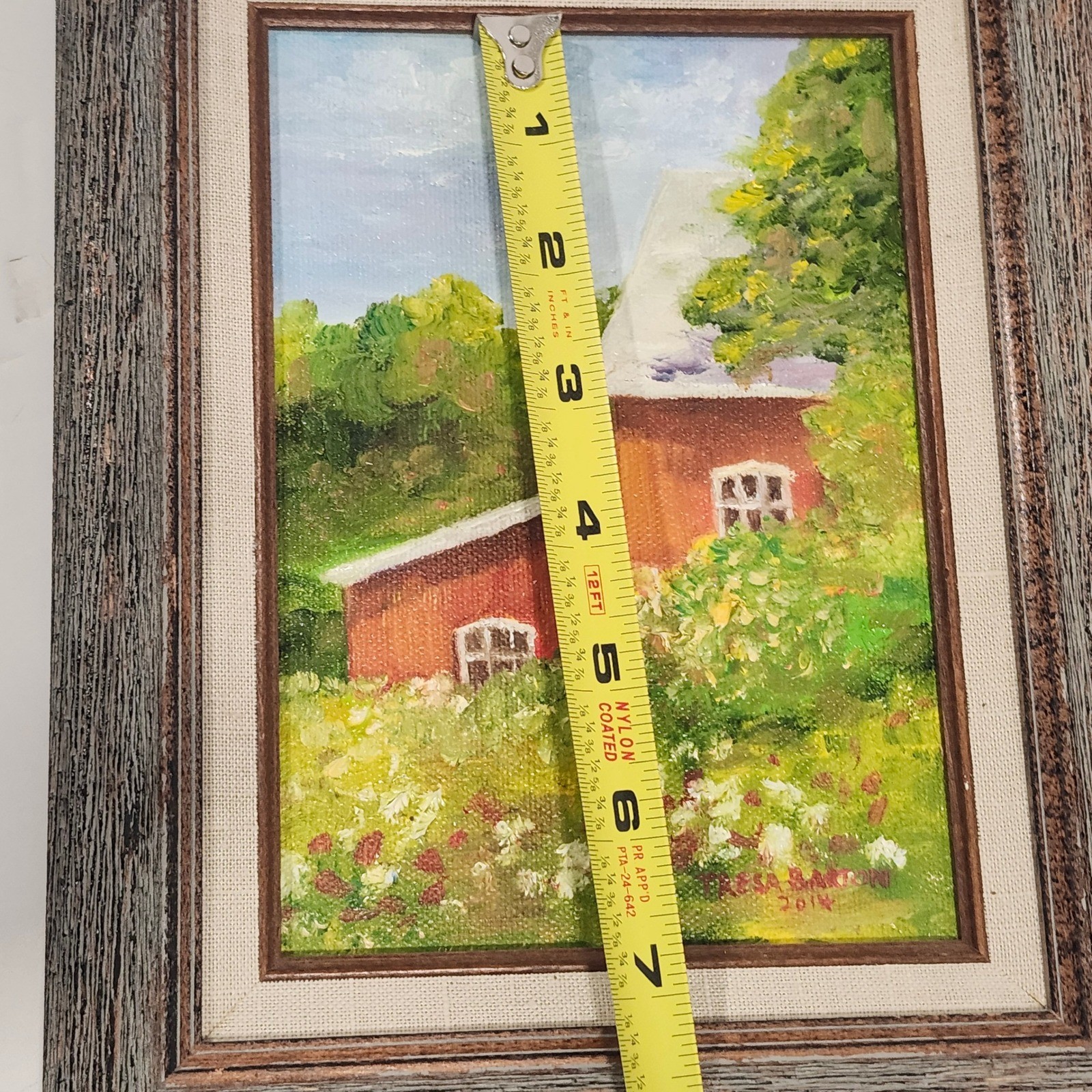 Signed Tresa Barton 2014 Original Oil Painting Red Barn Landscape Framed