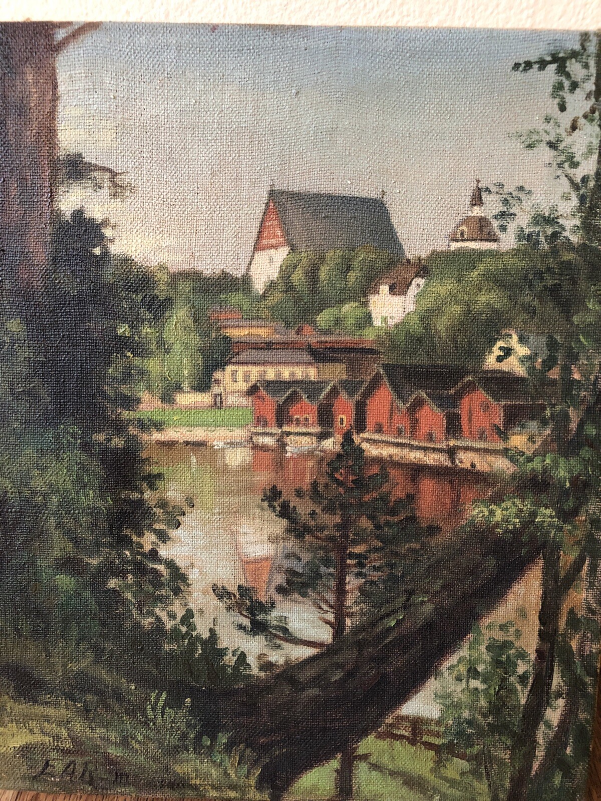 Original 1940 Landscape Painting With Mill 14 5/8″ By 12 1/8″ Signed Unknown