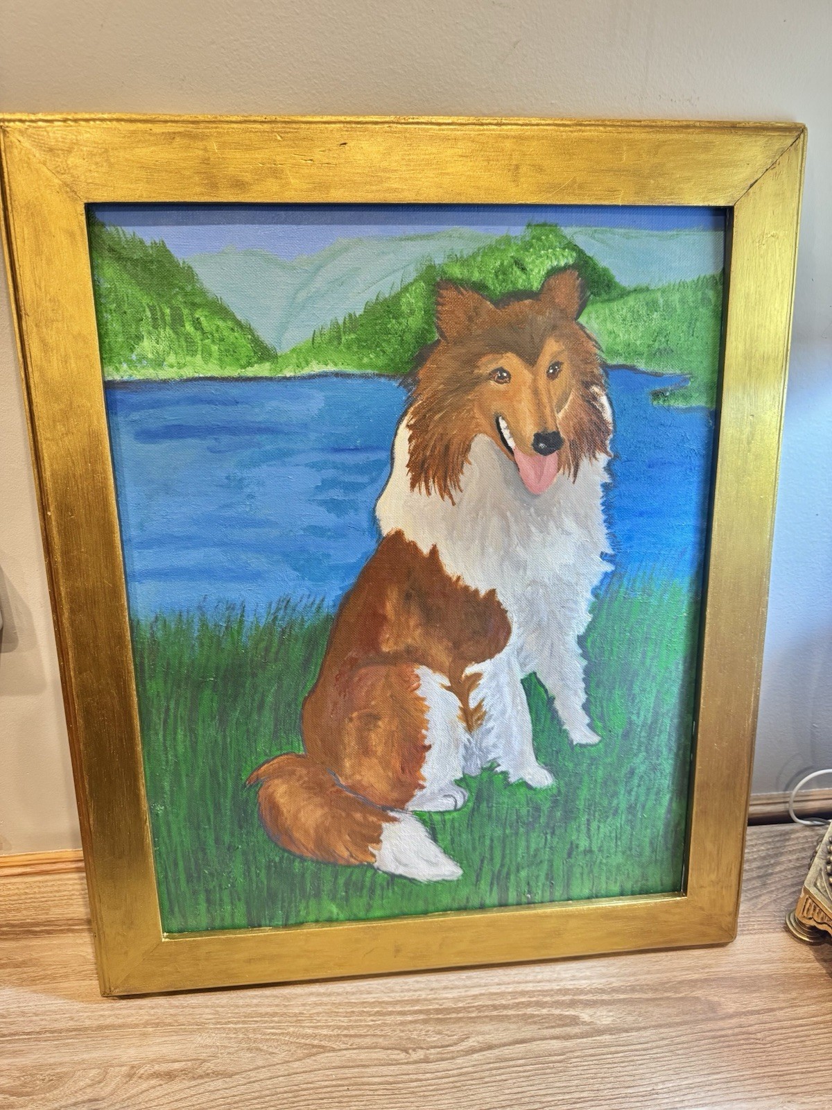 Original Oil / Acrylic Dog Painting:Rough Collie In Scottish Highlands:16”x 20”