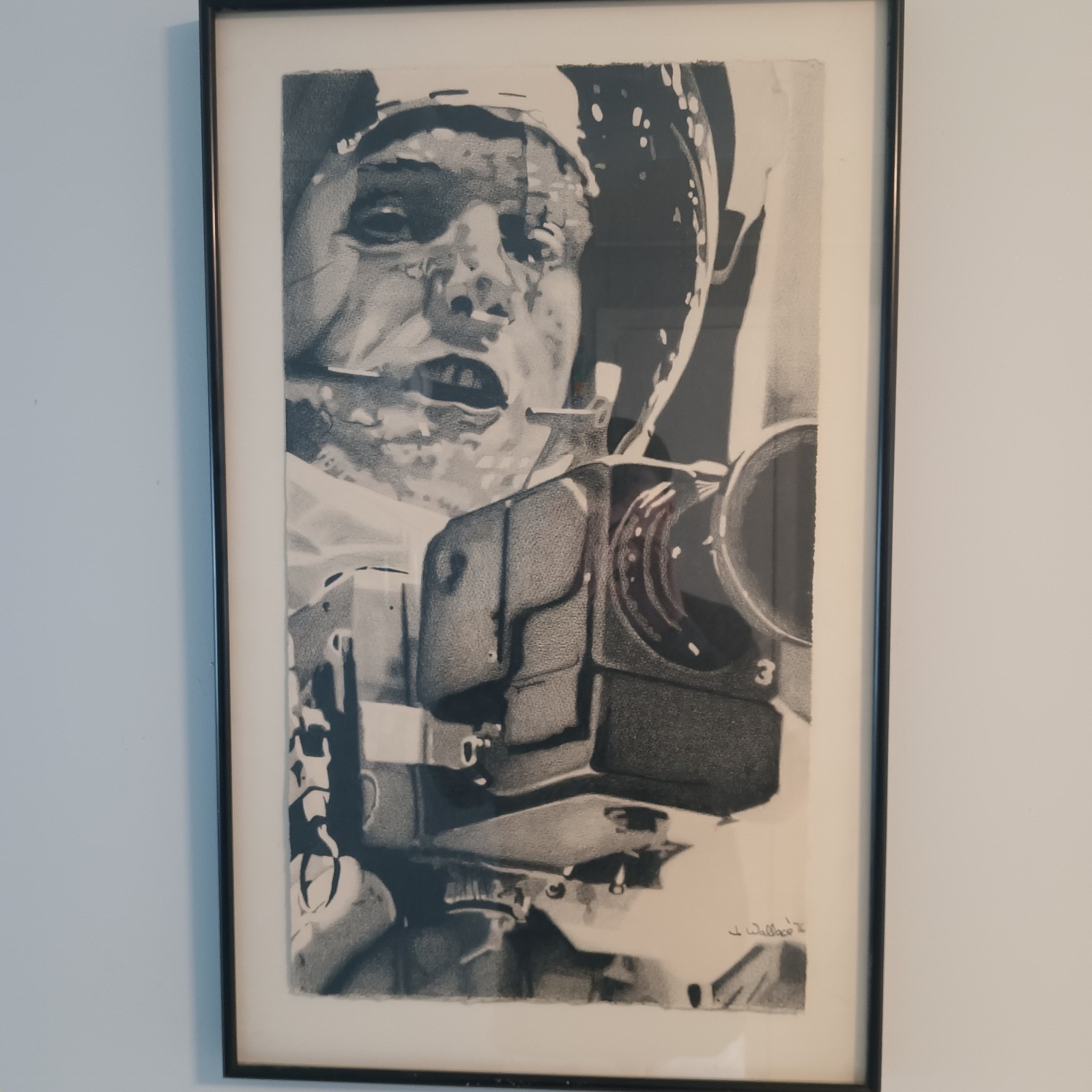 1976 Neil Armstrong Charcoal Drawing Of Iconic Image Signed By J. Wallace «76»