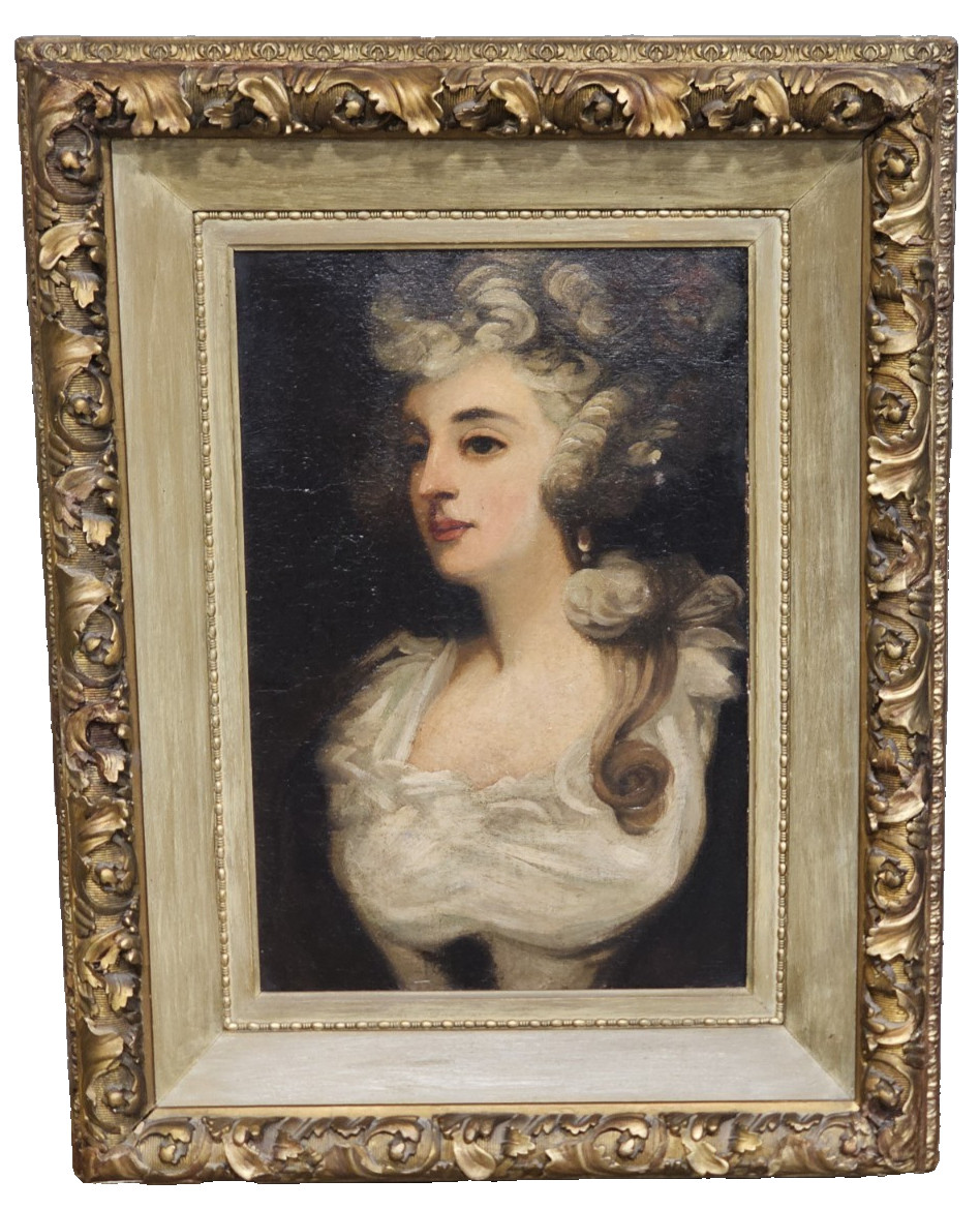 18th/19th Century Portrait Oil on Canvas Painting of a Woman in Gilt Gold Frame