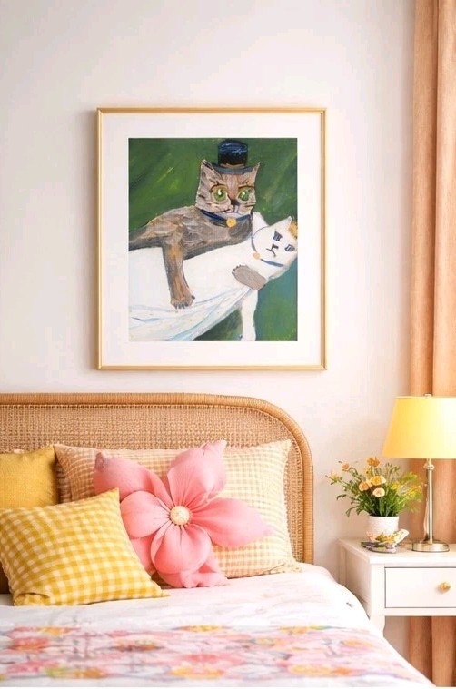 The Royal Honeymoon Whimsical Cat Wedding Portrait Original Acrylic