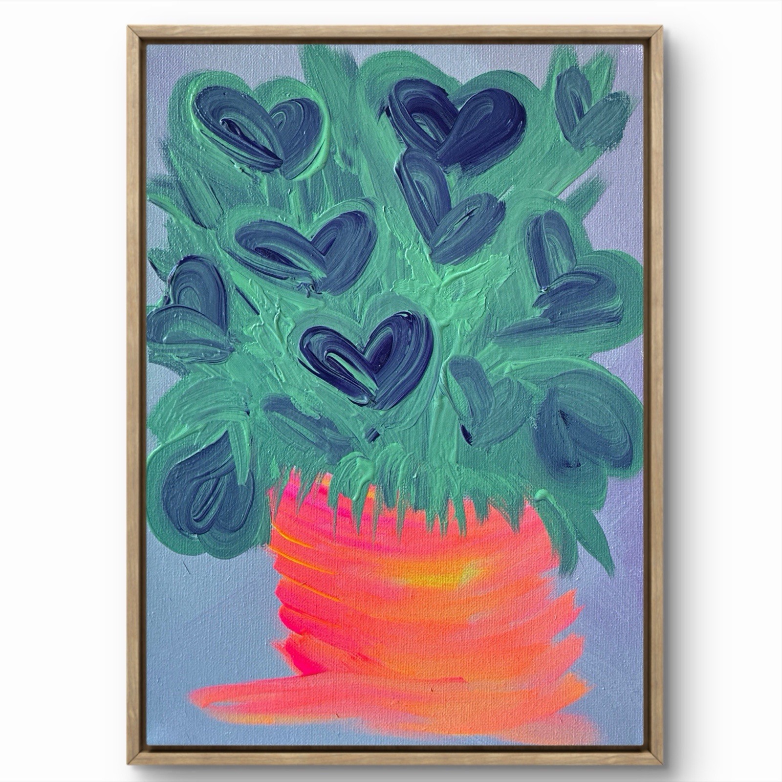 BLESSED#1523 purple heart flowers neon 14×11 Original Canvas Abstract Art