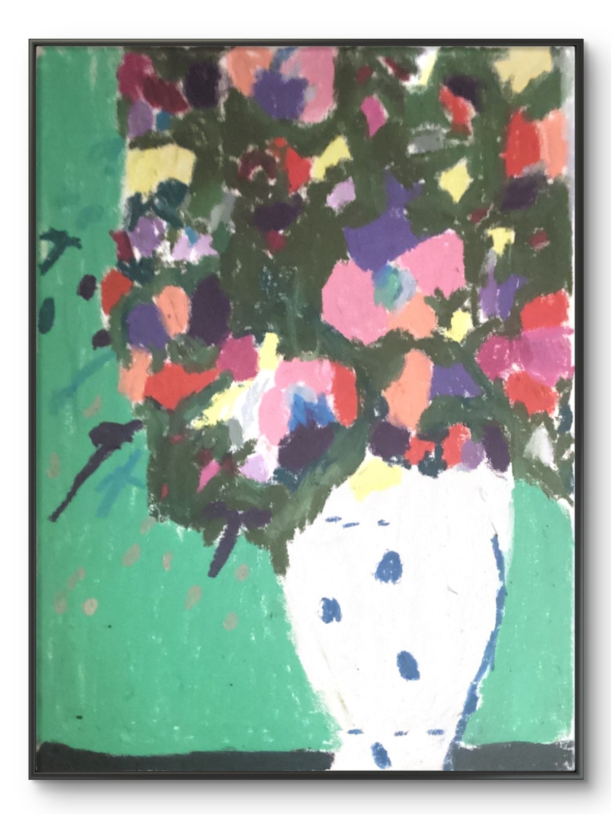 Moody Green Pink Flowers in White Vase Abstract Original 11×14 Canvas Wall Art