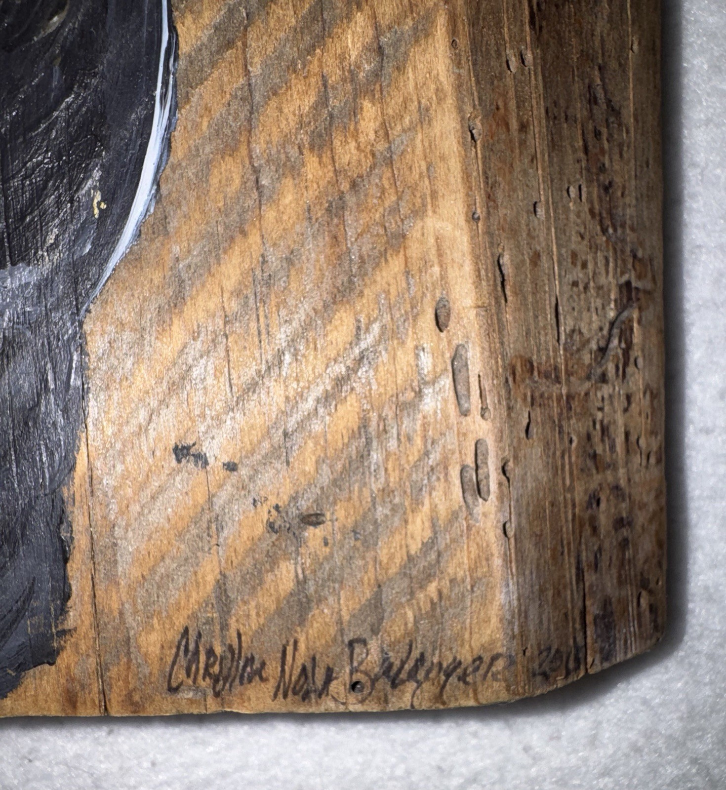 Original Folk Art Signed HORSE PORTRAIT On Rustic Wood Plank Board Painting 2015