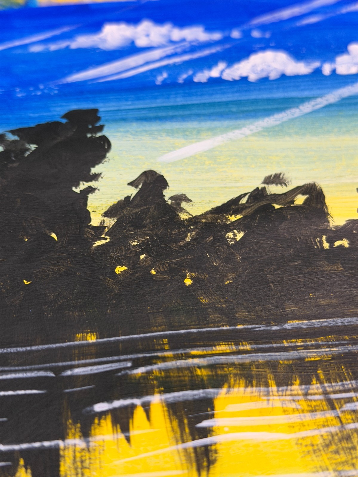 Abstract Landscape Lake – Acrylic Painting 14×11″ Mixed Media Paper