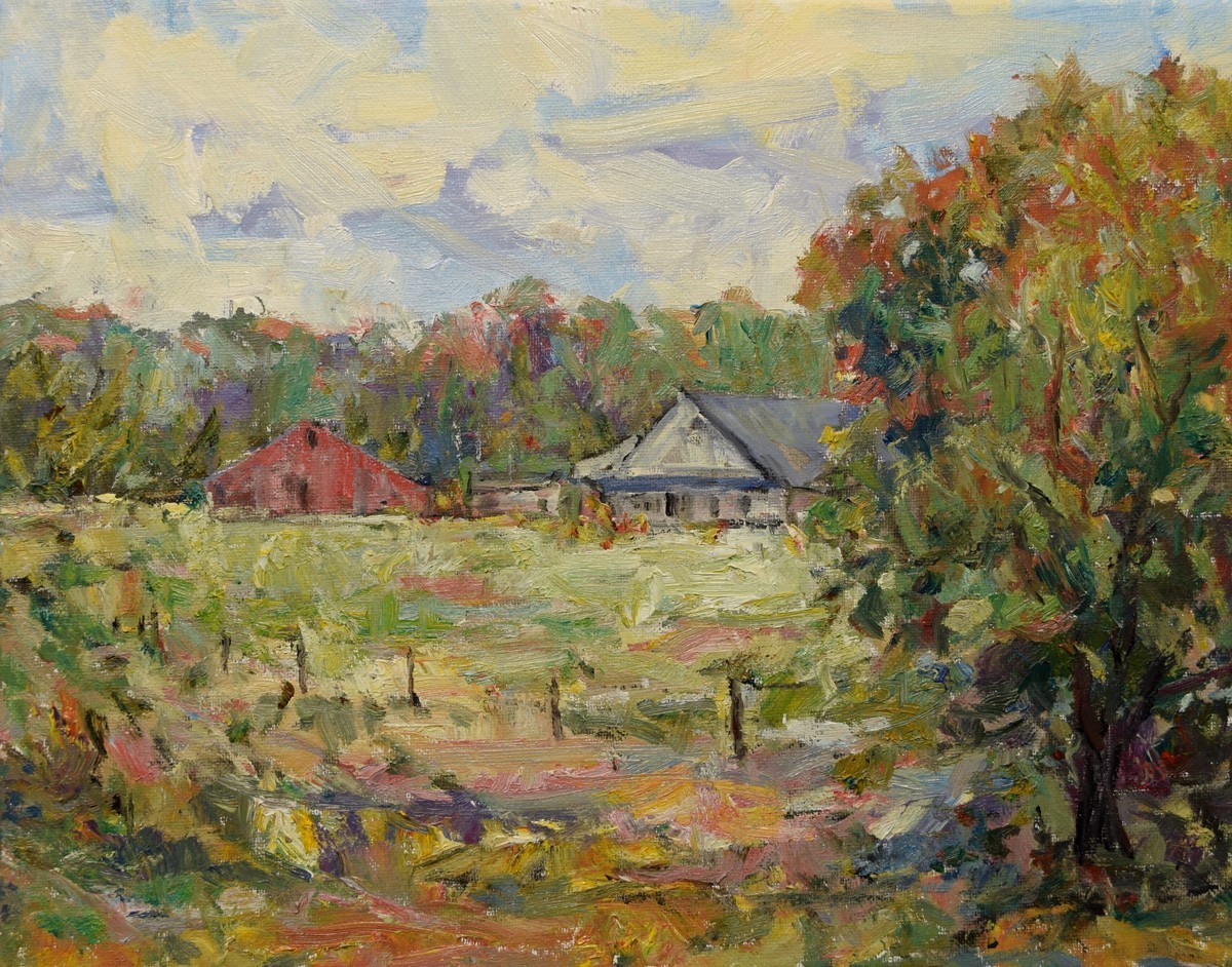 Art Original Oil Painting by RM Mortensen «Allen Farm» Barn House 11 x 14″