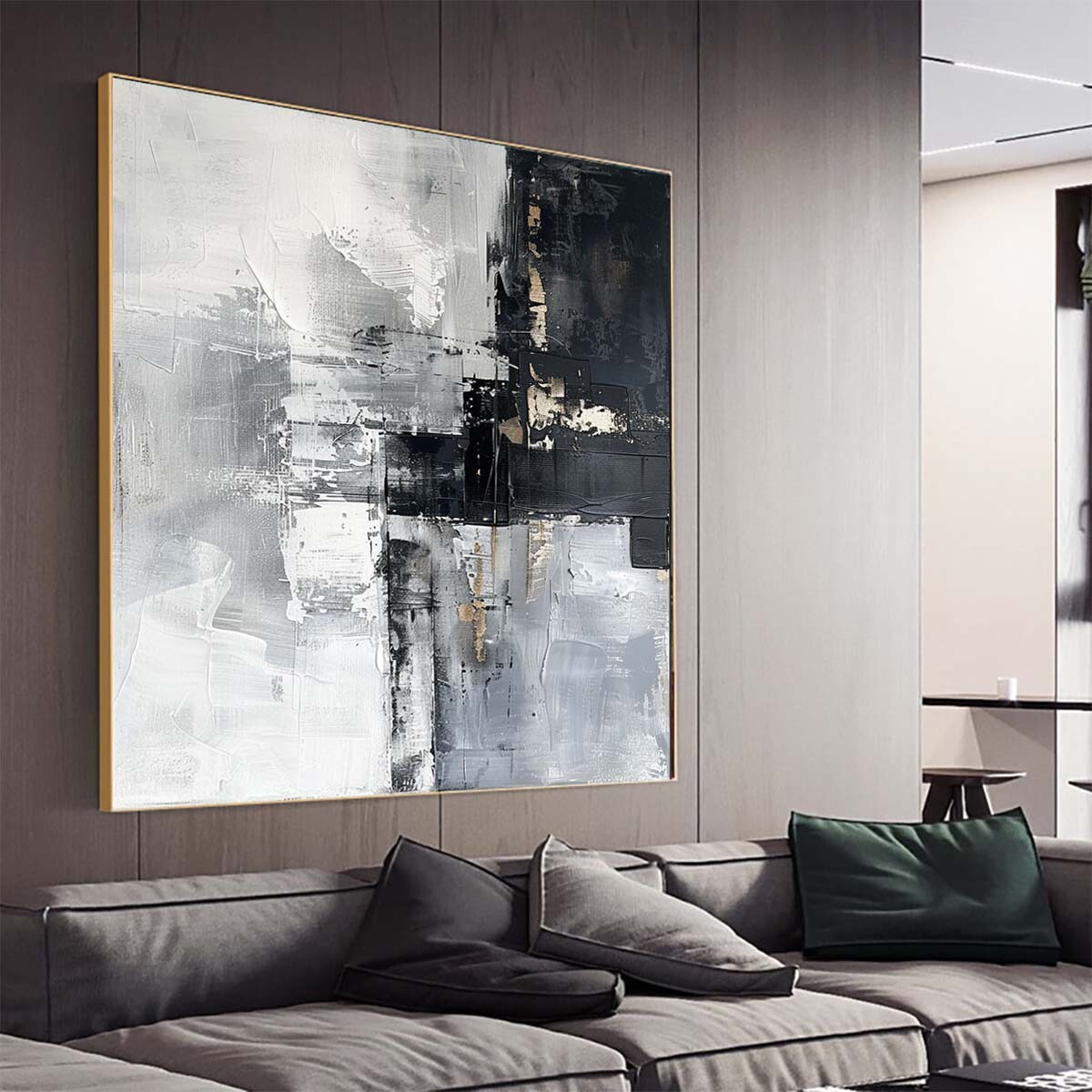 Hand Painted Abstract Wall Art Painting On Canvas Black and White Picture Room