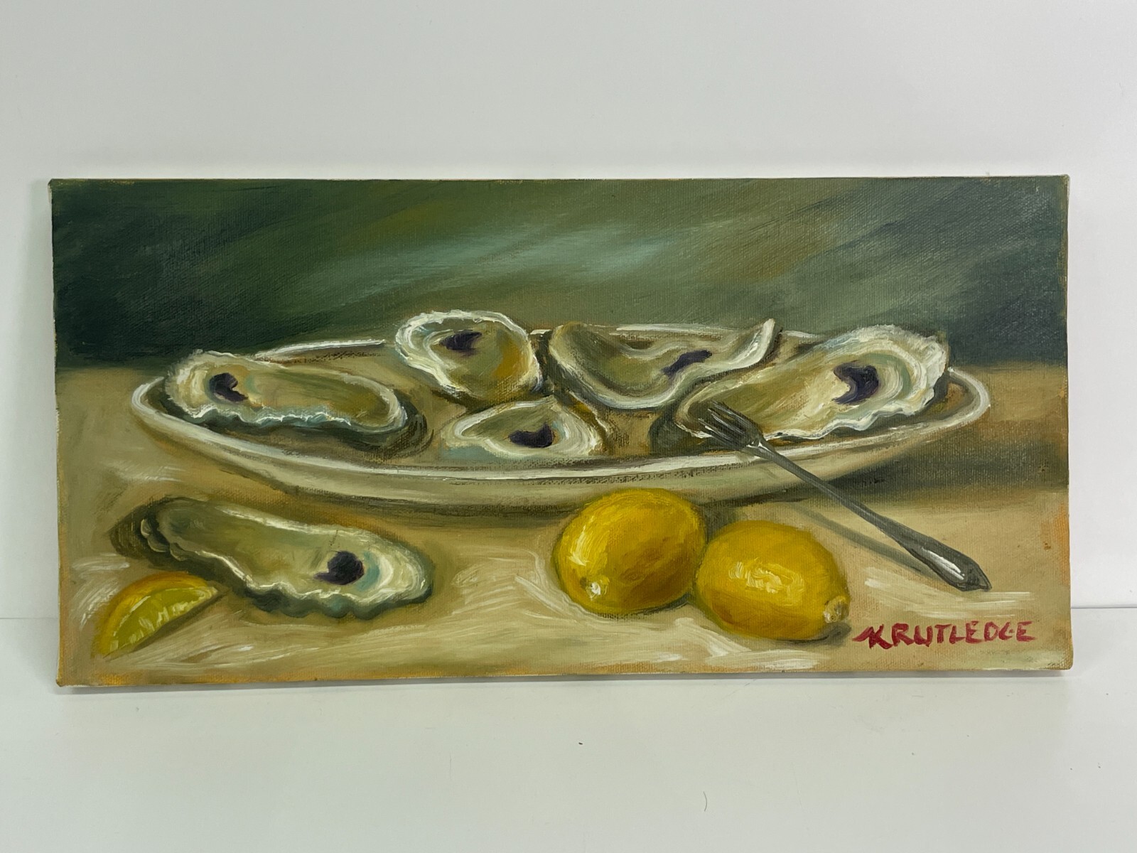 Louisiana Artist Katherine Rutledge Original Oil Painting Oyster Platter