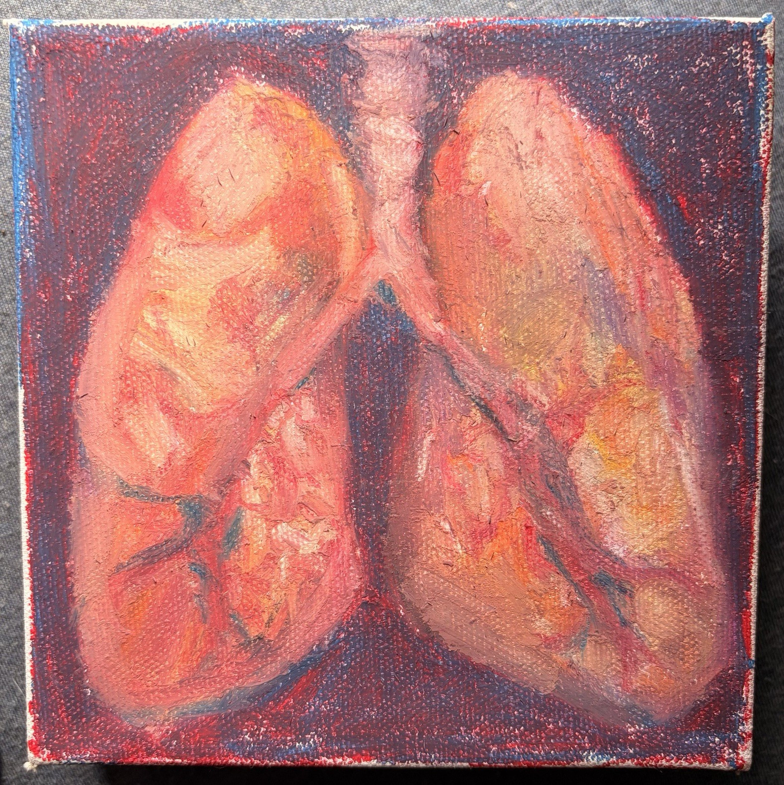 Original OOAK Lungs Anatomy Painting on Canvas – Contemporary Small Unframed