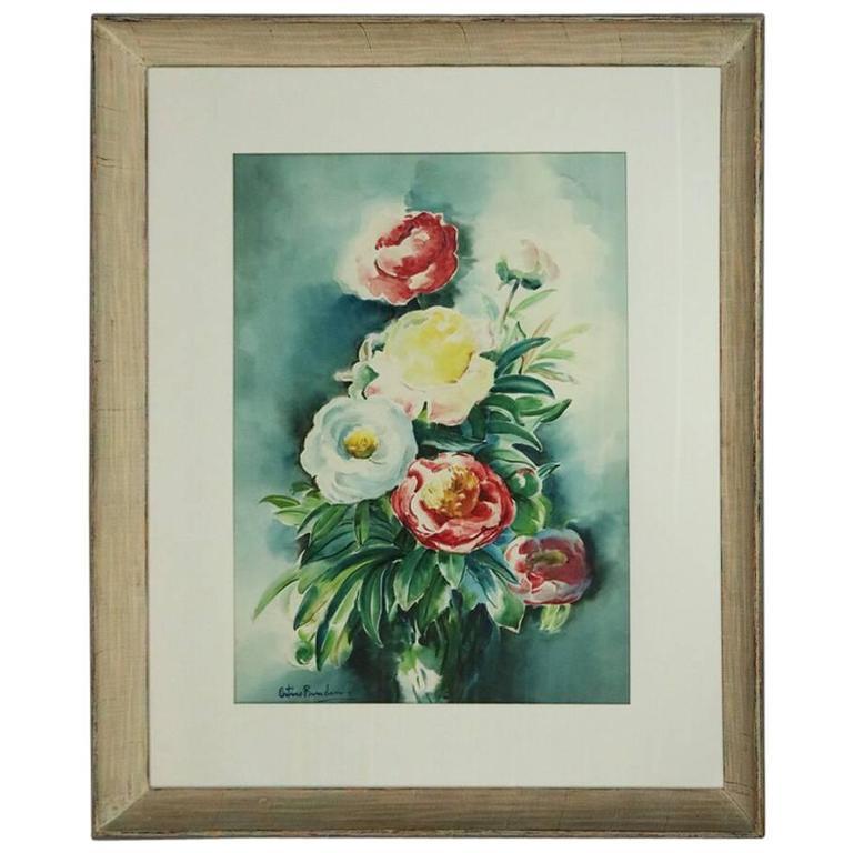 Vintage Floral Still Life Watercolor Painting C1950