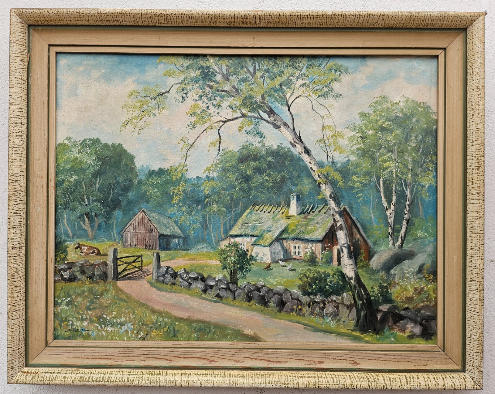 No.: 612 oil painting artwork with frame picture painting oil painting forest village