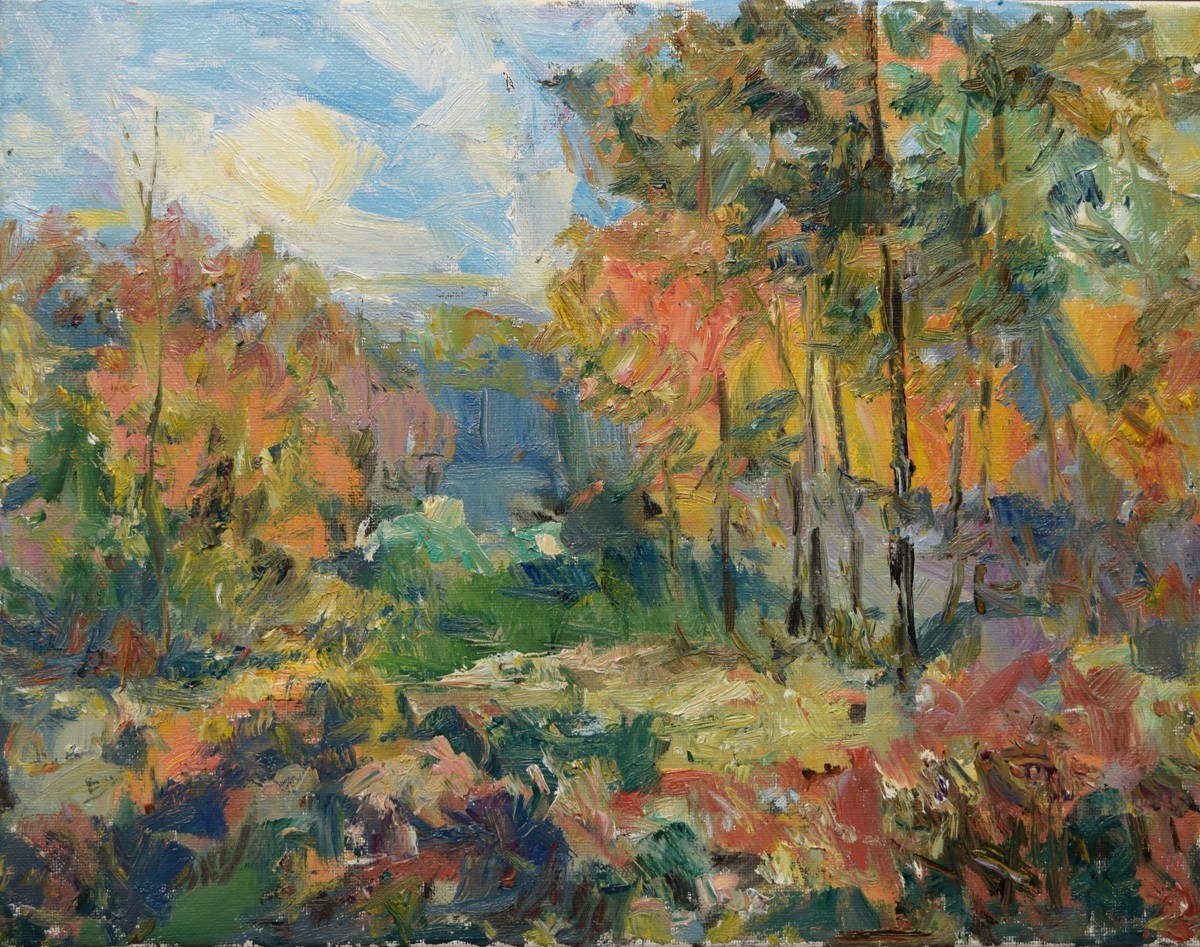 Art Orig. Oil Painting by RM Mortensen «The Preserve» Garden Landscape Flowers