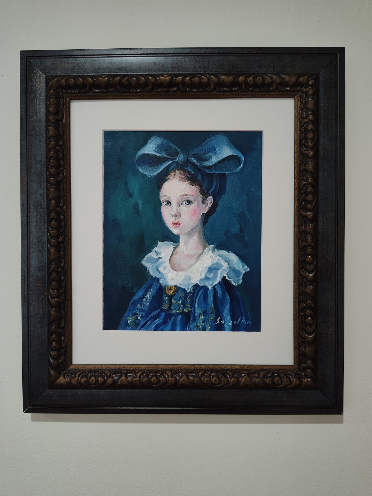 Original portrait of woman, Girl, Contemporary art, Old Fasion costume, Framed