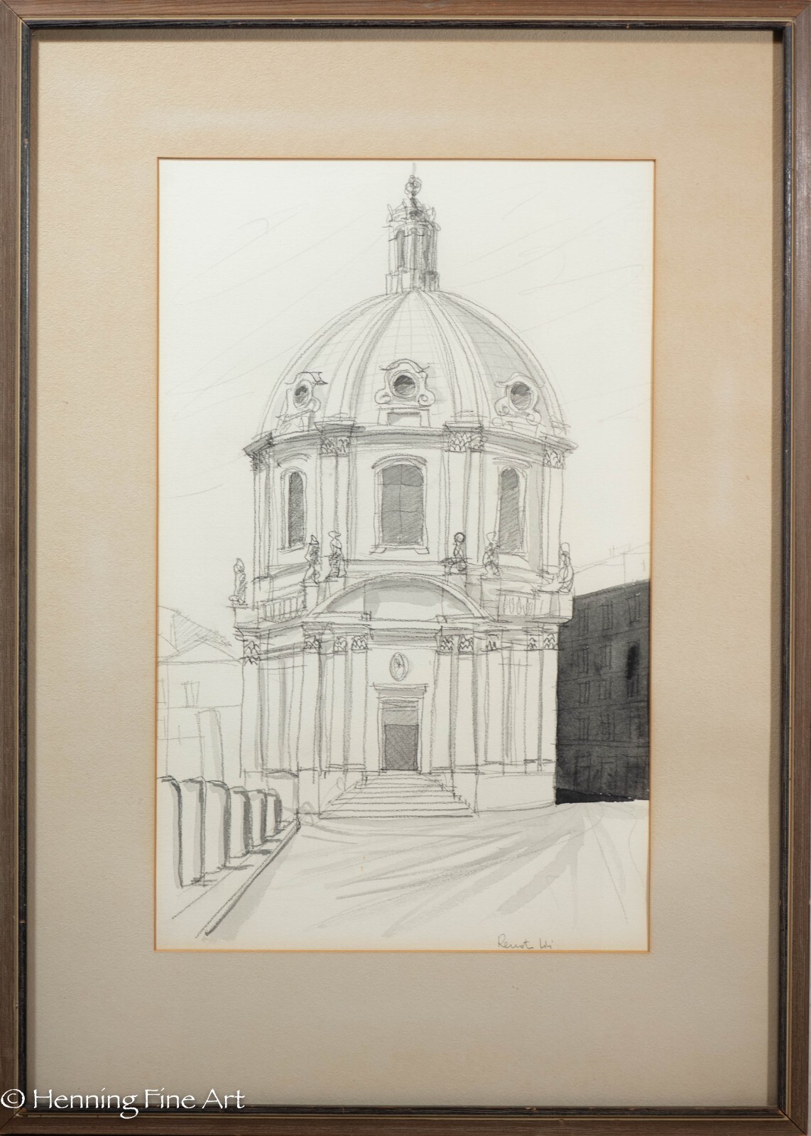 Stunning Vintage Architectural Drawing of Church Santissimo Nome Di Maria FINE!