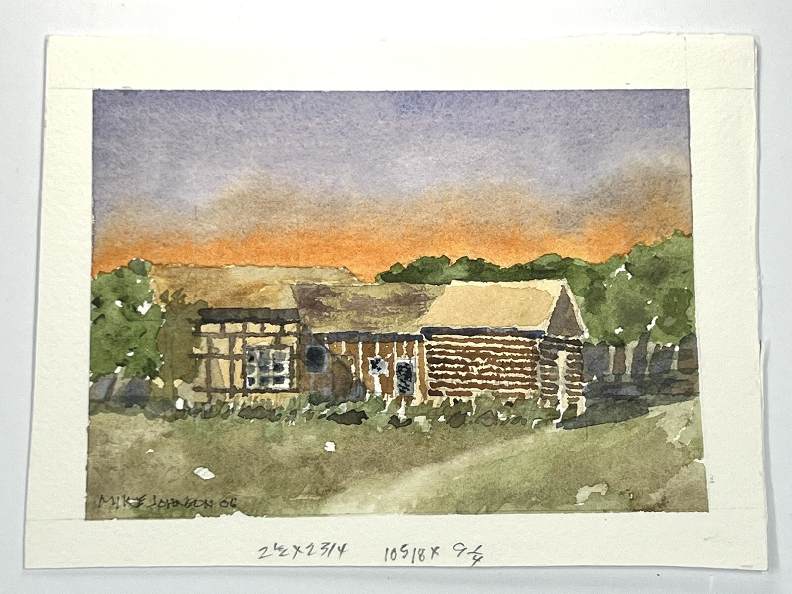 Original Painting Watercolor Old Bailys Barn Cabin 5×7” Farm Art At Dusk Signed