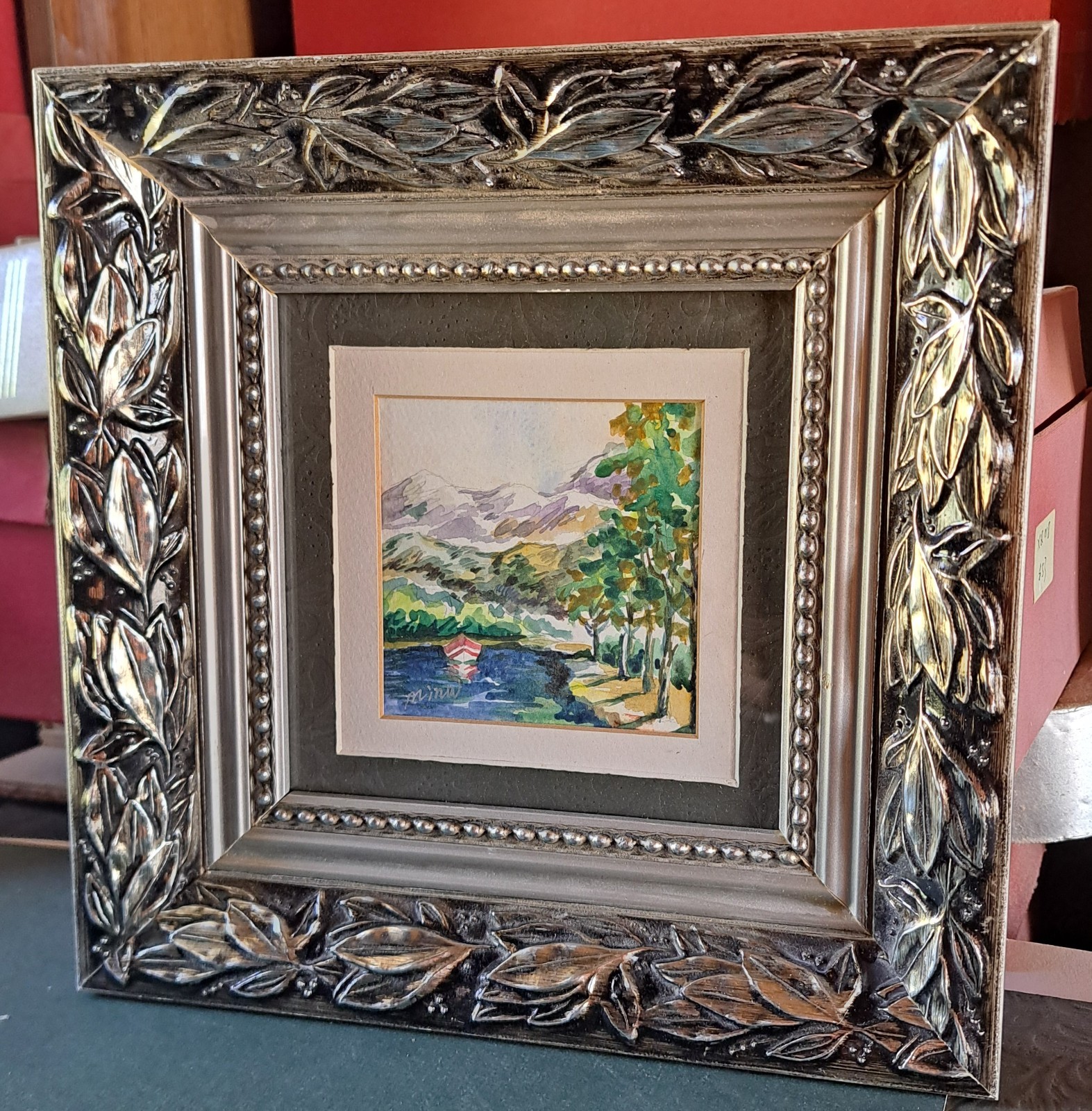 Fine Art, signed original Watercolor painting, with framed «Tree Lined»