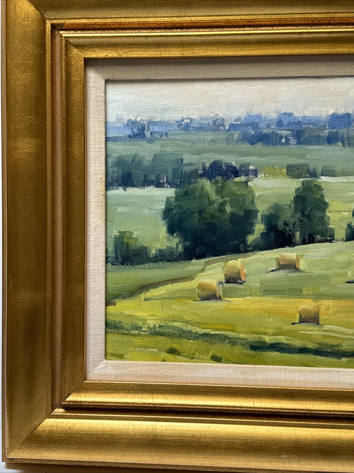 MARK GALE PAINTING IMPRESSIONIST FARM LAND HAY BAILS LANDSCAPE FAMOUS LISTED 16″