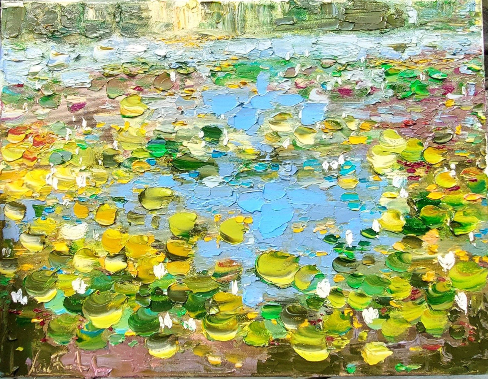 Oil original painting on canvas size 14×11 inches Waterlily Pond