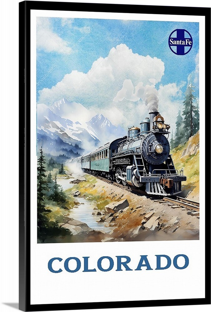 Colorado By Santa Fe Train Retro Travel Poster, Canvas Or Framed 1930s Vintage