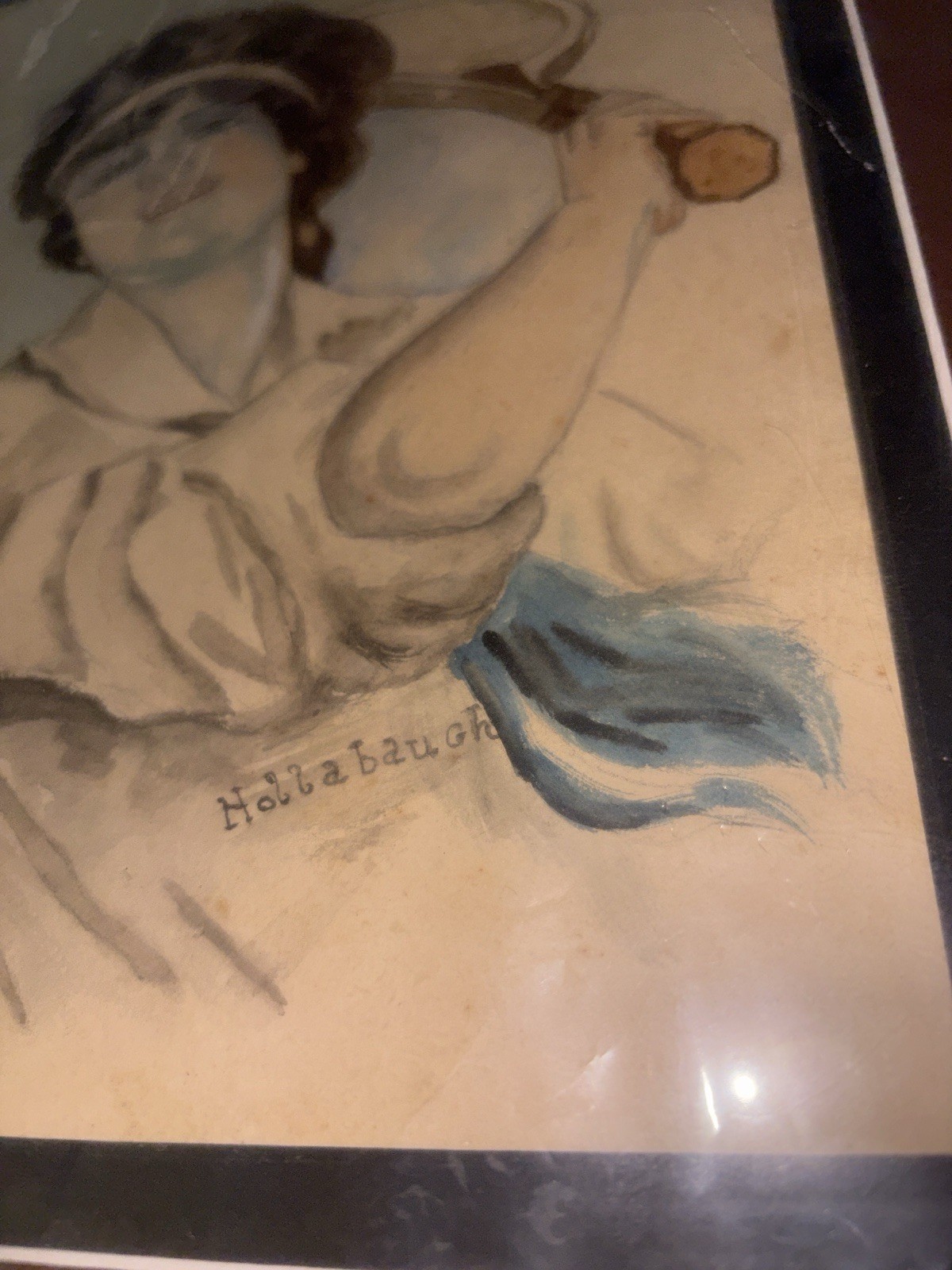 C.1925 H.L. Hollabaugh “Tennis Girl” Original Watercolor Pro Framed